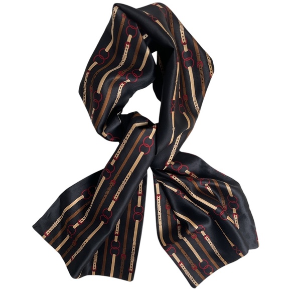 WINDSOR Black/Brown Chain Belt Silk LUXURY Unisex Scarf EUC - Picture 1 of 3